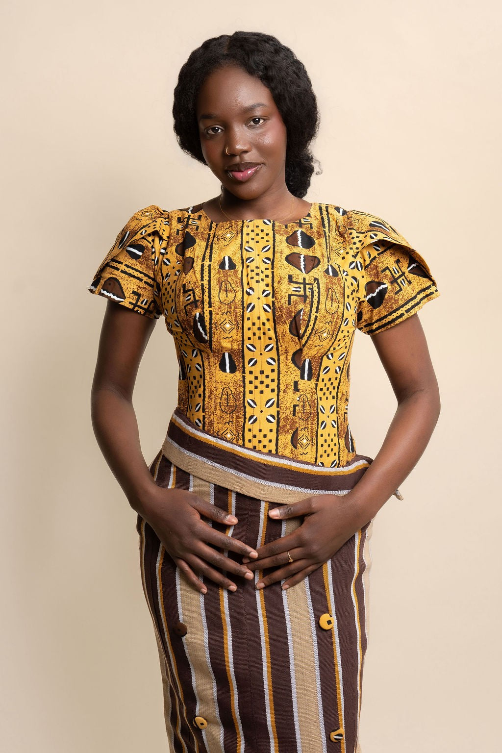 Longue jupe robe beige