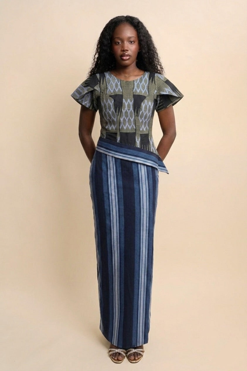 Longue Jupe robe bleu (Ancara Asoeke mx)